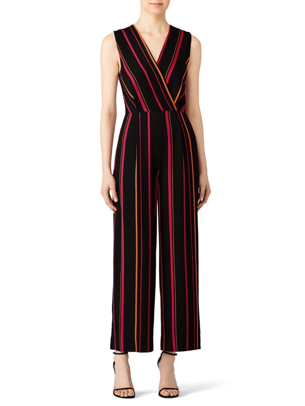 Diane Von Furstenberg DVF Striped Crossover Black Multicolor Jumpsuit Size 8